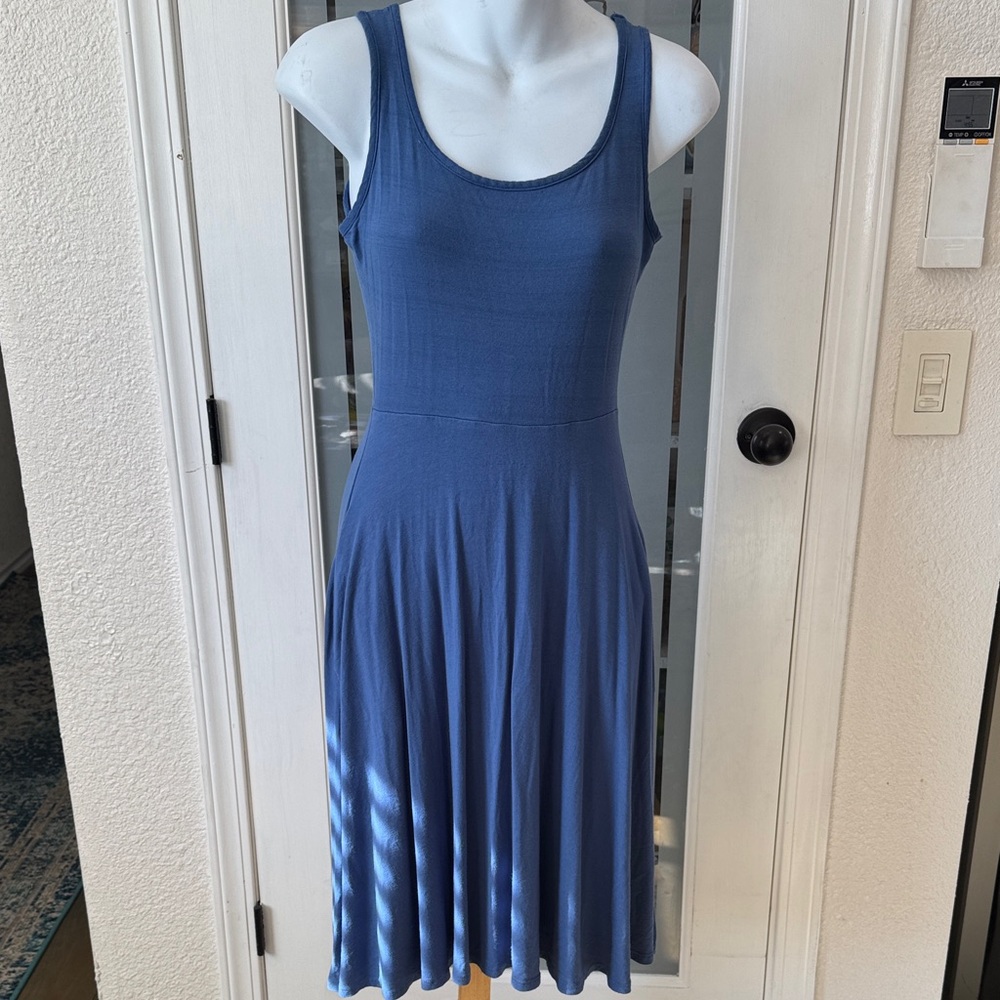 Blue Sleeveless jrs  Dress w/ pockets